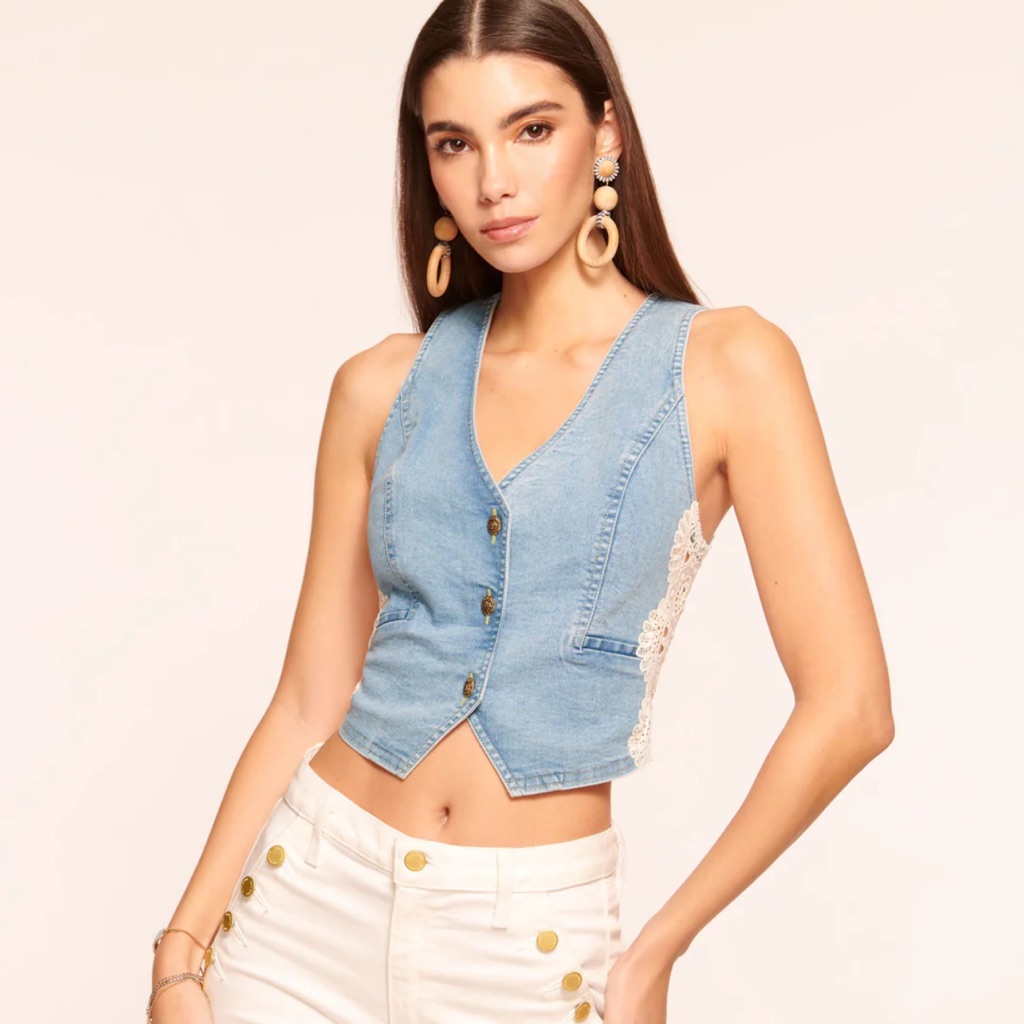 Ramy Brook Ellis Lace Blue Denim Vest Woman’s Size 8